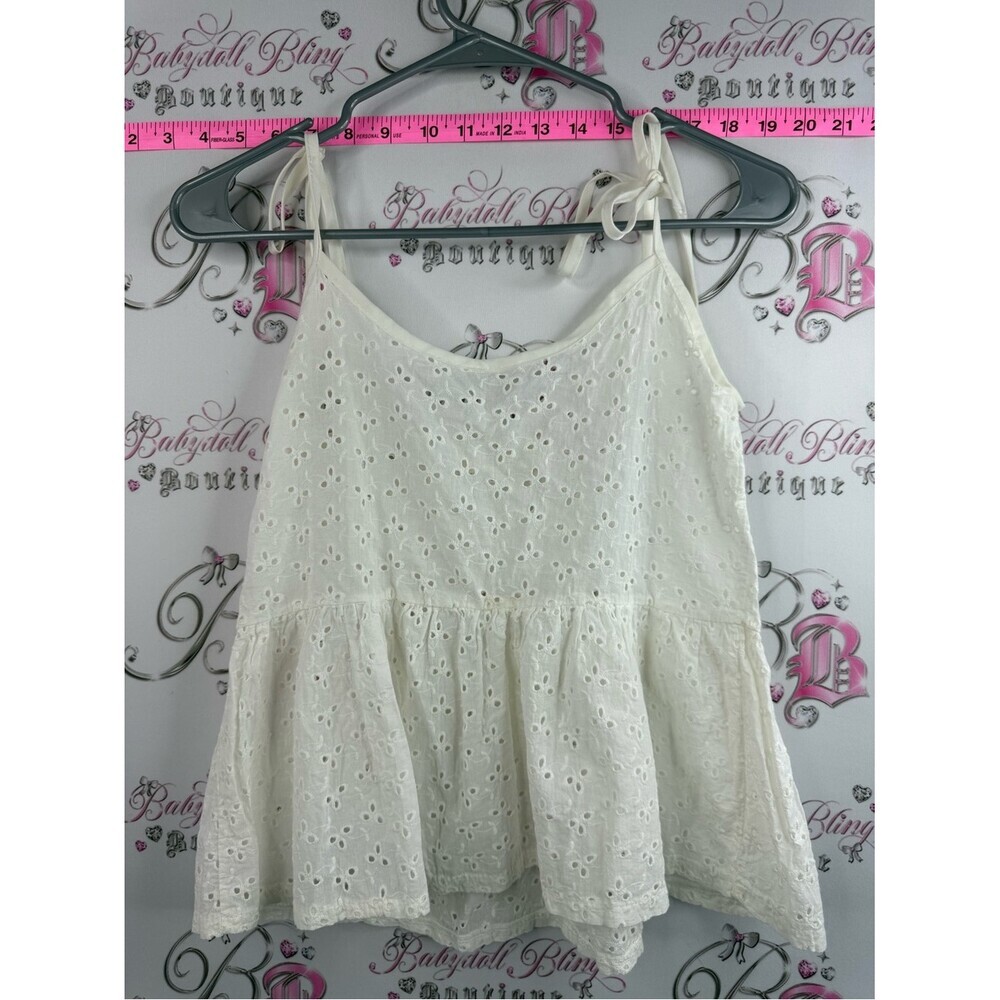 Snidel tank top floral flowers white Women's Eyelet Tie-Strap Tank Top — Cream